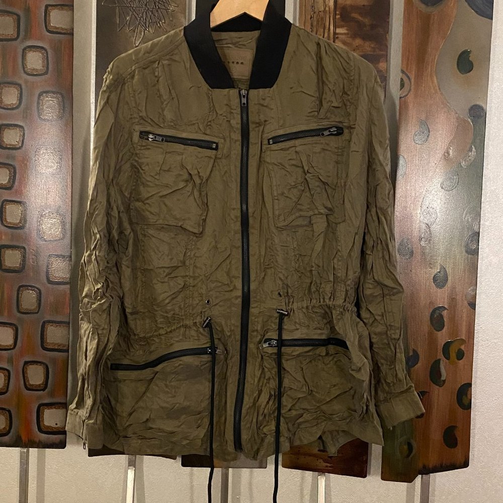 BlankNYC Khaki colored jacket, many zippers, unique style, Size L
